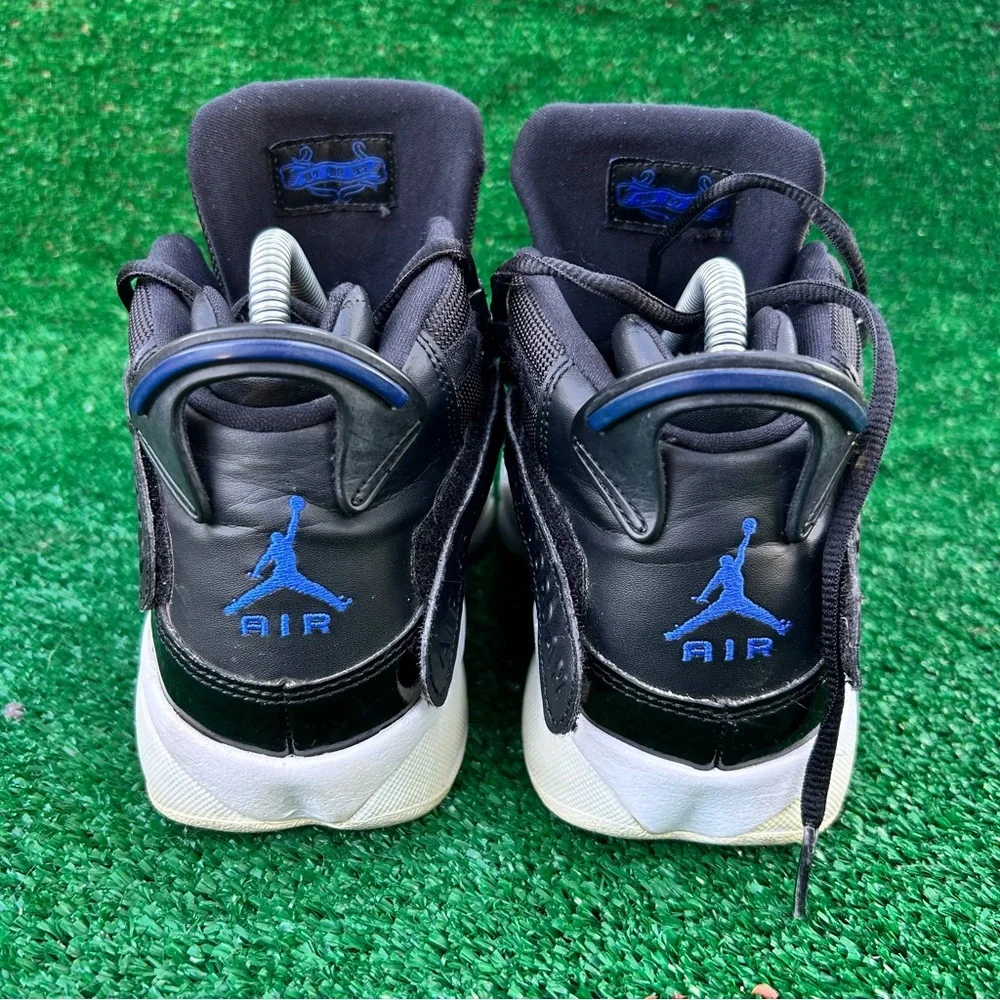 Jordan 6 Rings Space Jam‎ Black White Blue Patent Leather Sneakers 322992-016